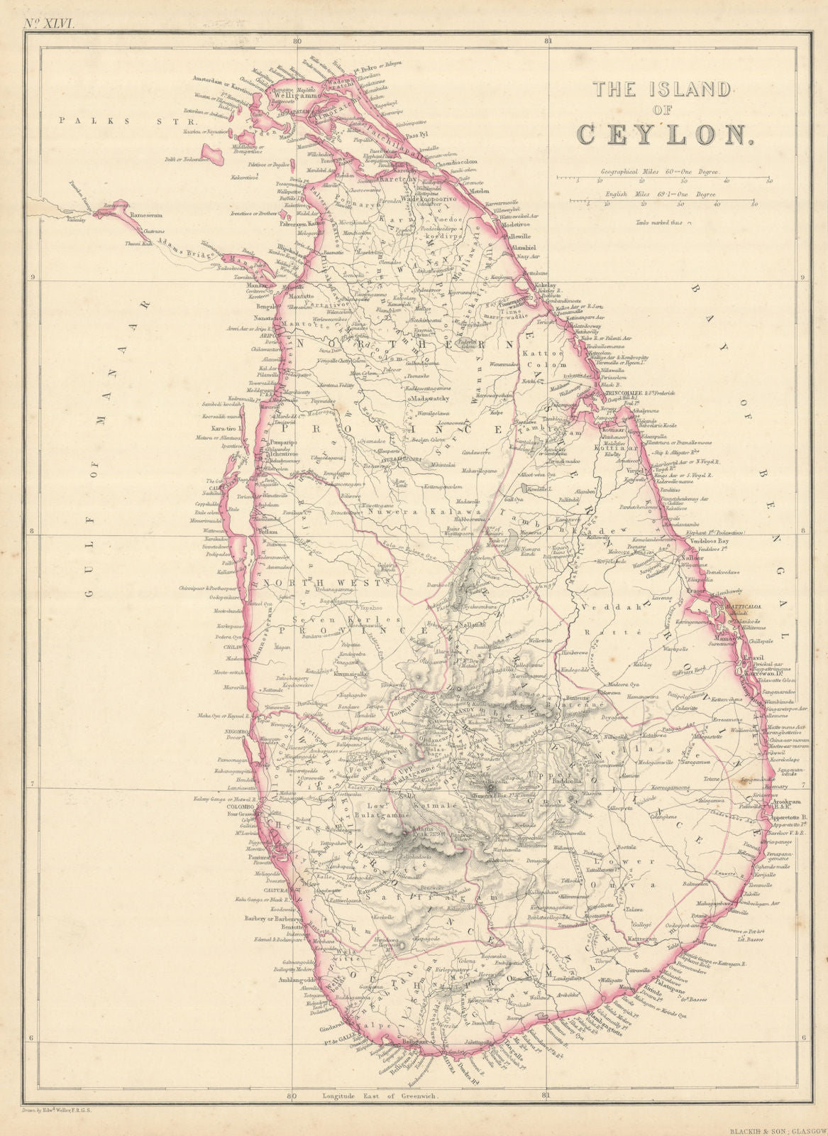 The Island of Ceylon by Edward Weller. Sri Lanka 1860 old antique map chart